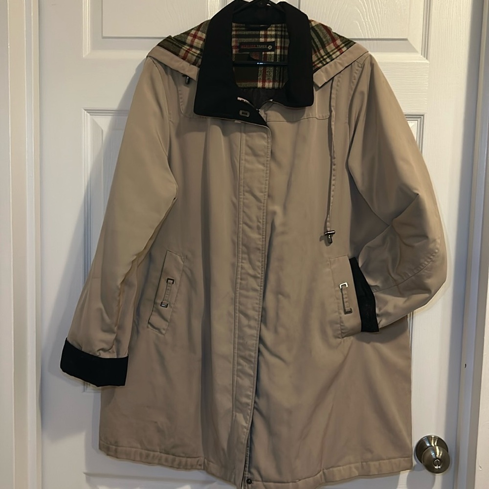 WEATHER TAMER Womens Beige ZIP, Snap Up Jacket Removable Hood Size  XL